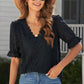 Lace V-Neck Flounce Sleeve Top