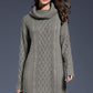 Full Size Mixed Knit Cowl Neck Dropped Shoulder Sweater Dress
