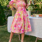 Floral Frill Trim Square Neck Dress