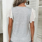 Two-Tone Eyelet Flutter Sleeve Spliced Top