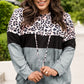 Plus Size Leopard Print Color Block Hoodie with Kangaroo Pocket
