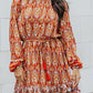 Printed Balloon Sleeve Tassel Tie Dress