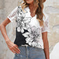 Floral Graphic Scalloped V-Neck Top