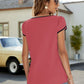 Contrast Trim Petal Sleeve Round Neck Blouse