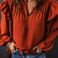 Ruffle Shoulder Buttoned Pleated Detail Blouse
