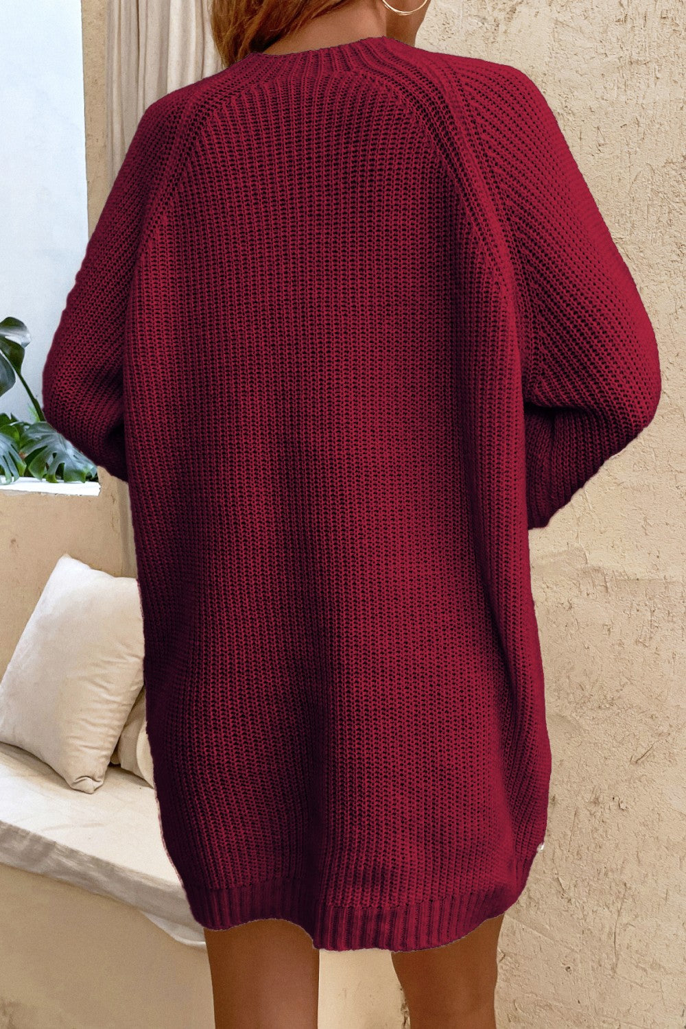 Lace-Up Balloon Sleeve Sweater Dress