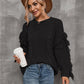 Mixed Knit Fringe Detail Round Neck Sweater