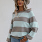 Striped Raglan Sleeve Ribbed Trim Knit Top