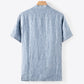 Buttoned Round Neck Short Sleeve Linen Tee