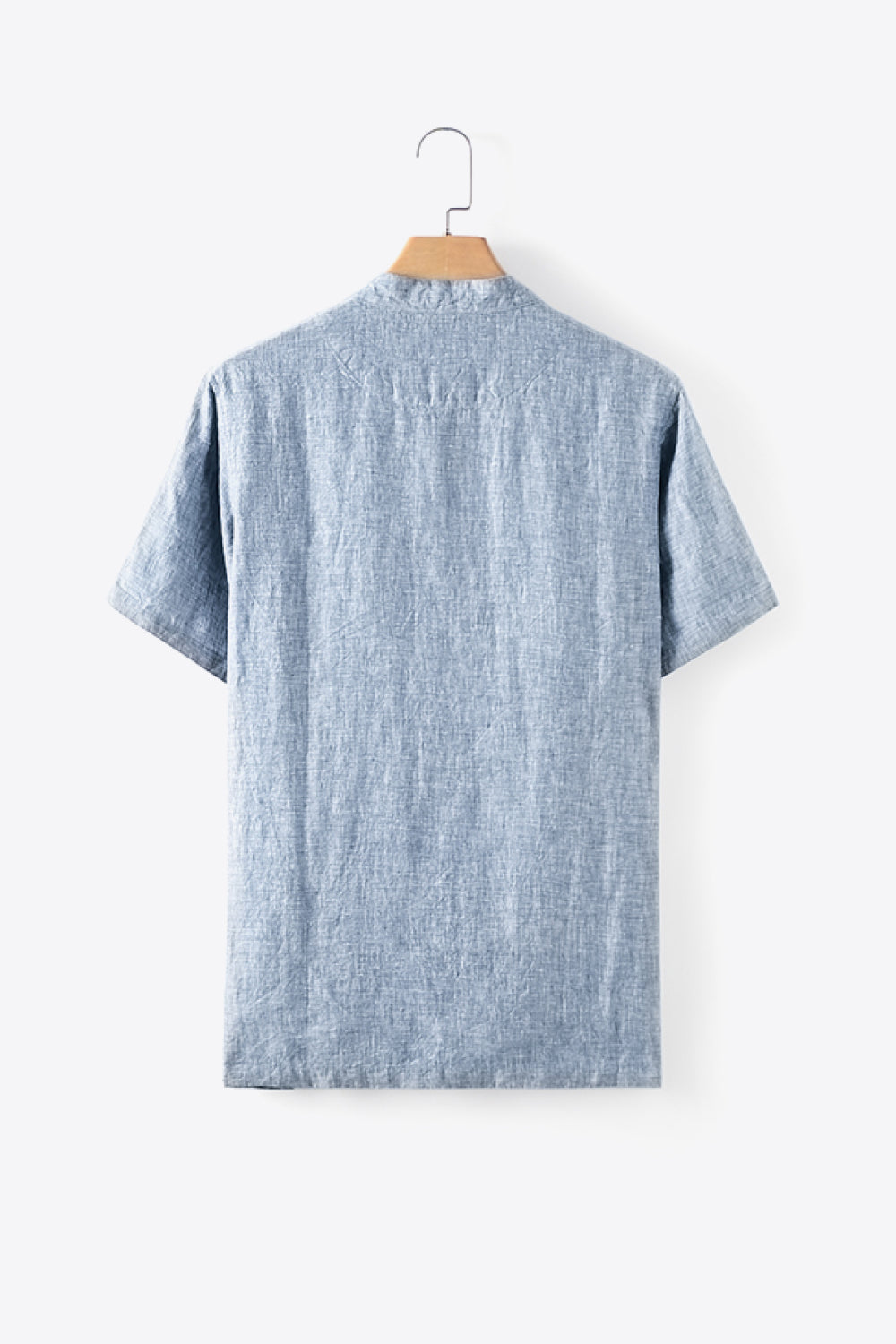 Buttoned Round Neck Short Sleeve Linen Tee