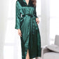 Spliced Lace Tie Waist Satin Robe