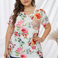 Plus Size Floral Print Sequin Pocket Tee