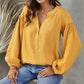 Balloon Sleeve Frill Trim Notched Neck Blouse