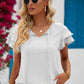 Swiss Dot Tie-Neck Flutter Sleeve Blouse