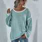 Dropped Shoulder Boat Neck Long Sleeve Sweater