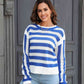 Striped Openwork Round Neck Sweater