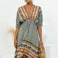 Printed Bohemian V Neck Dress