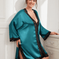 Plus Size Contrast Spliced Lace Deep V Slit Night Dress
