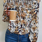 Printed Mock Neck Ruffle Shoulder Top