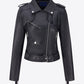 Zip Up Fringe Trim Buckle PU Leather Jacket