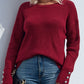 Button Detail Dropped Shoulder Rib-Knit Sweater