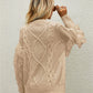 Mixed Knit Fringe Detail Round Neck Sweater