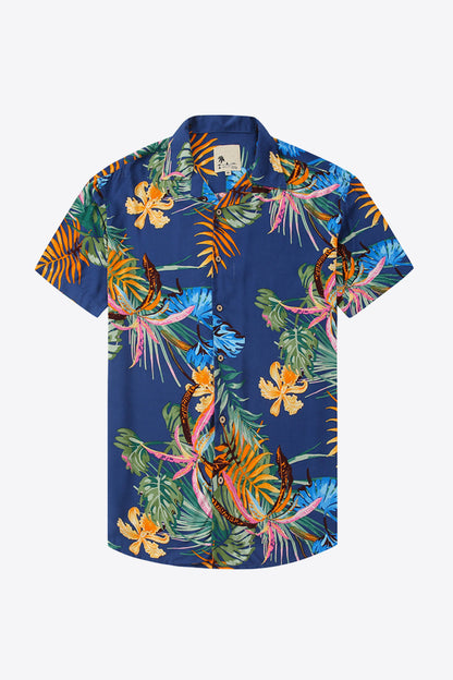 Tropical Pattern Button-Up Collared Shirt