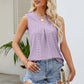 Notched Neck Curved Hem Eyelet Tank