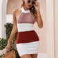 Color Block Halter Neck Knit Dress