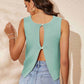 Buttoned Cutout Ribbed Trim Knit Tank