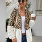 Spliced Leopard Drawstring Zip-Up Teddy Hoodie
