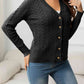 V-Neck Long Sleeve Cable-Knit Buttoned Knit Top