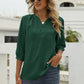 Swiss Dot Notched Neck Three-Quarter Sleeve Blouse