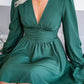 Deep V Puff Sleeve Ruched Mini Dress