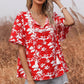 Printed Tie-Neck Tassel Lace Detail Blouse