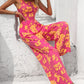 Floral Square Neck Cutout Tie Back Jumpsuit