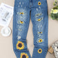 Sunflower Leopard Patchwork Distressed Jeans