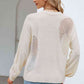 Openwork Round Neck Dropped Shoulder Knit Top