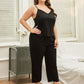 Plus Size Lace Trim Slit Cami and Pants Pajama Set