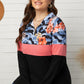 Plus Size Floral Color Block Quarter Zip Top