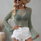 Openwork Flare Sleeve Cropped Cover Up