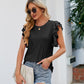 Round Neck Flutter Sleeve Eyelet Blouse