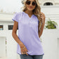 Swiss Dot Notched Neck Short Sleeve Top