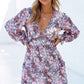 Floral Frill Trim Plunge Flounce Sleeve Dress