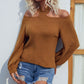 Rib-Knit Halter Neck Lantern Sleeve Sweater