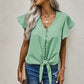 V-Neck Tie Hem Flutter Sleeve Blouse