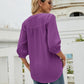 Swiss Dot Notched Neck Three-Quarter Sleeve Blouse
