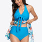 Two-Tone Halter Neck Swim Dress and Bottoms Set