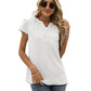 Swiss Dot Notched Neck Short Sleeve Top