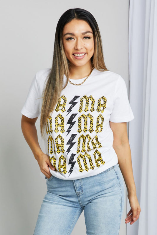mineB Full Szie MAMA Leopard Lightning Graphic Tee